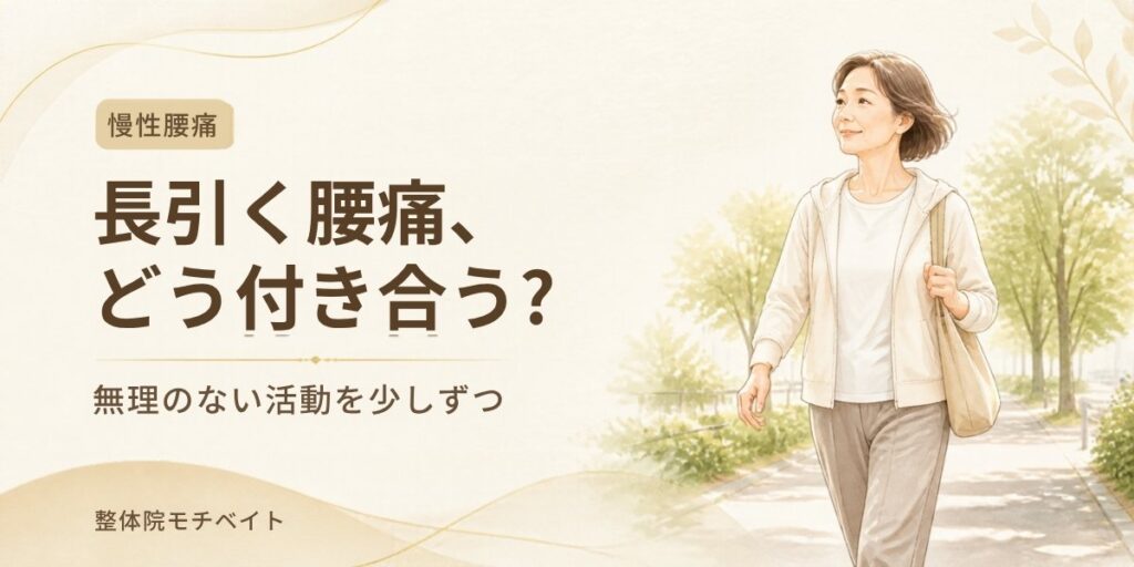 長引く腰痛との付き合い方と、無理のない活動を少しずつ取り戻す工夫を紹介する整体院モチベイトのブログ画像