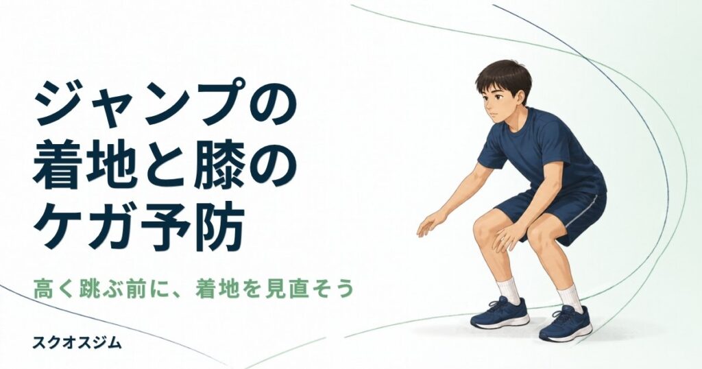 成長期の選手に向けて、ジャンプの着地と膝のケガ予防のポイントを紹介するスクオスジムのブログ表紙